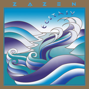 The album artwork for Ecstasy by Zazen featuring blue, green, and purple wave shapes